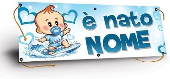 GLOBAL STRISCIONE FONDALE NASCITA -  BAMBINO CON SURF - STRISCIONE PERSONALIZZATO IN CARTA O IN BANNER PVC ANCHE DA ESTERNO GARANZIA 5 ANNI