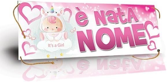 GLOBAL STRISCIONE FONDALE NASCITA - BAMBINA UNICORNO - STRISCIONE PERSONALIZZATO IN CARTA O IN BANNER PVC ANCHE DA ESTERNO GARANZIA 5 ANNI
