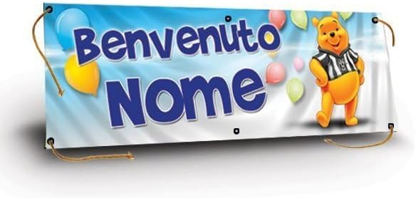GLOBAL STRISCIONE FONDALE NASCITA - Winnie the pooh CALCIO  - STRISCIONE PERSONALIZZATO IN CARTA O IN BANNER PVC ANCHE DA ESTERNO GARANZIA 5 ANNI