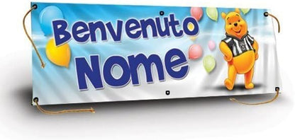 GLOBAL STRISCIONE FONDALE NASCITA - Winnie the pooh CALCIO  - STRISCIONE PERSONALIZZATO IN CARTA O IN BANNER PVC ANCHE DA ESTERNO GARANZIA 5 ANNI