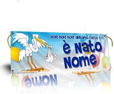 GLOBAL STRISCIONE FONDALE NASCITA -  NATO CICOGNA MOD2 - STRISCIONE PERSONALIZZATO IN CARTA O IN BANNER PVC ANCHE DA ESTERNO GARANZIA 5 ANNI