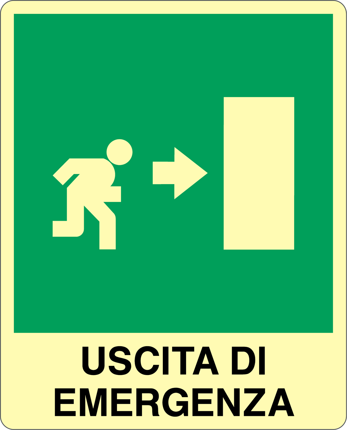 GLOBAL CARTELLO SEGNALETICO LUMINESCENTE - USCITA DI EMERGENZA A DESTRA - Adesivo Luminescente O Pannello Rigido Luminescente