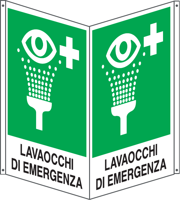 GLOBAL CARTELLO SEGNALETICO BIFACCIALE QUADRATO - LAVAOCCHI DI EMERGENZA - In Alluminio Con Stampa Diretta U.V. (IDEALE ANCHE PER ESTERNO)