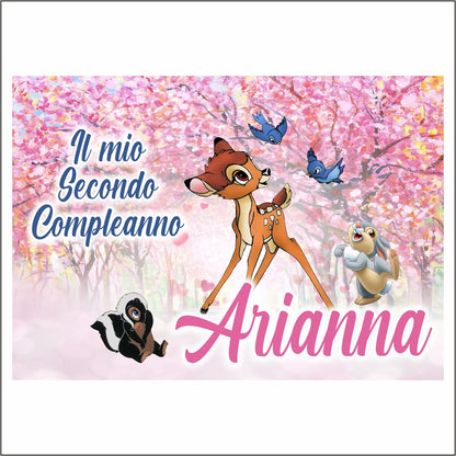 GLOBAL STRISCIONE FONDALE COMPLEANNO - Bambi mod 3 - STRISCIONE PERSONALIZZATO IN CARTA O IN BANNER PVC ANCHE DA ESTERNO GARANZIA 5 ANNI