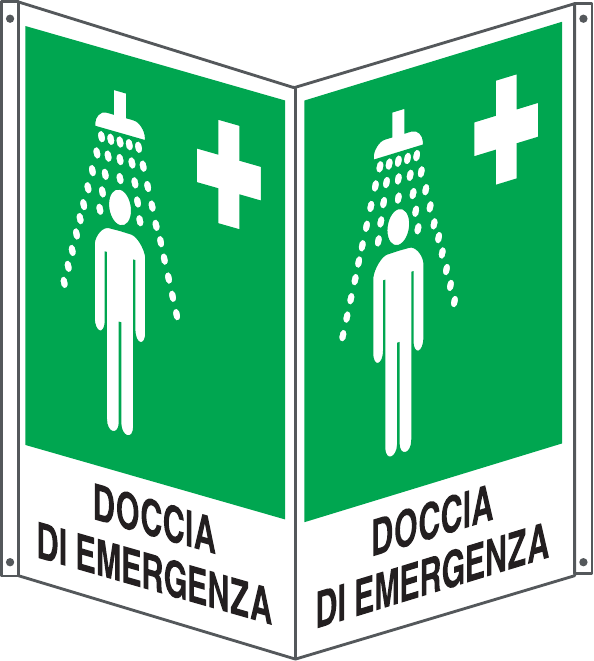 GLOBAL CARTELLO SEGNALETICO BIFACCIALE - DOCCIA DI EMERGENZA - In Alluminio Con Stampa Diretta U.V. (IDEALE ANCHE PER ESTERNO)