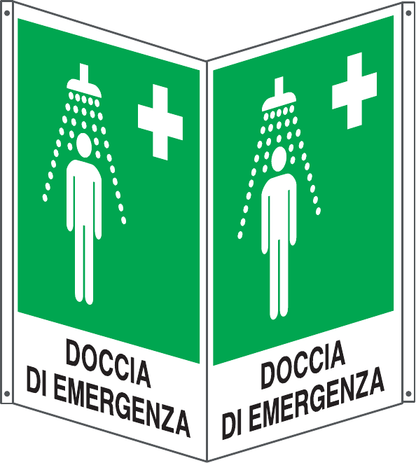 GLOBAL CARTELLO SEGNALETICO BIFACCIALE QUADRATO - DOCCIA DI EMERGENZA - In Alluminio Con Stampa Diretta U.V. (IDEALE ANCHE PER ESTERNO)