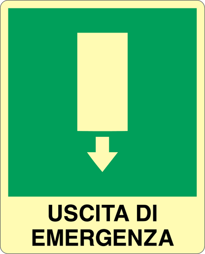 GLOBAL CARTELLO SEGNALETICO LUMINESCENTE - USCITA DI EMERGENZA BASSO - Adesivo Luminescente O Pannello Rigido Luminescente