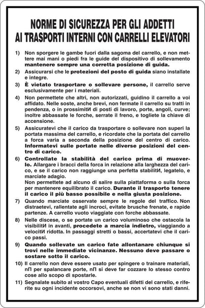 GLOBAL CARTELLO SEGNALETICO - ADDETTI TRASPORTI INTERNI CON CARRELLI ELEVATORI - Adesivo Resistente, Pannello in Forex, Pannello In Alluminio