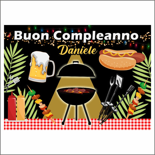 GLOBAL STRISCIONE FONDALE COMPLEANNO - Barbecue bbq party - STRISCIONE PERSONALIZZATO IN CARTA O IN BANNER PVC ANCHE DA ESTERNO GARANZIA 5 ANNI