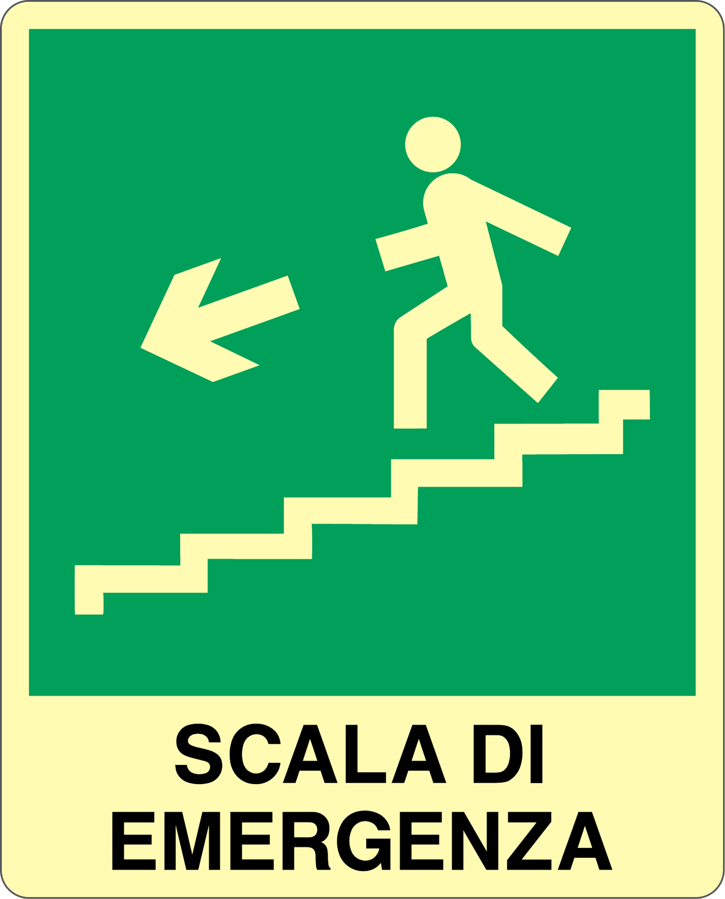 GLOBAL CARTELLO SEGNALETICO LUMINESCENTE - SCALA DI EMERGENZA DISCESA SINISTRA - Adesivo Luminescente O Pannello Rigido Luminescente