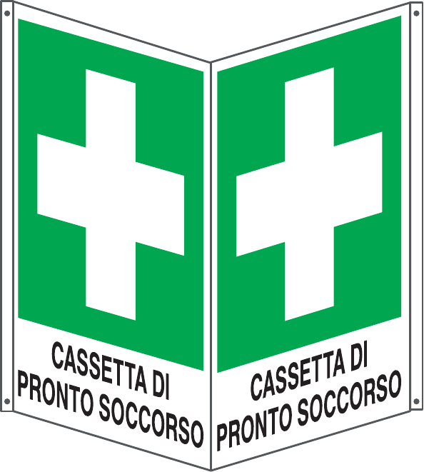GLOBAL CARTELLO SEGNALETICO BIFACCIALE QUADRATO - CASSETTA DI PRONTO SOCCORSO - In Alluminio Con Stampa Diretta U.V. (IDEALE ANCHE PER ESTERNO)