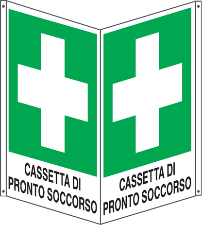 GLOBAL CARTELLO SEGNALETICO BIFACCIALE QUADRATO - CASSETTA DI PRONTO SOCCORSO - In Alluminio Con Stampa Diretta U.V. (IDEALE ANCHE PER ESTERNO)