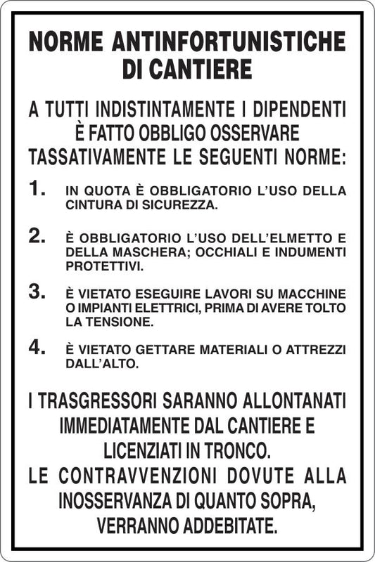 GLOBAL CARTELLO SEGNALETICO - NORME ANTINFORTUNISTICHE DI CANTIERE - Adesivo Resistente, Pannello in Forex, Pannello In Alluminio