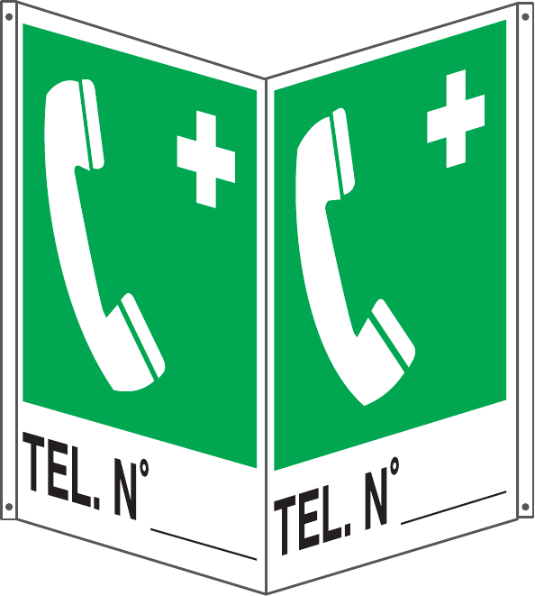 GLOBAL CARTELLO SEGNALETICO BIFACCIALE - TELEFONO DI EMERGENZA - In Alluminio Con Stampa Diretta U.V. (IDEALE ANCHE PER ESTERNO)