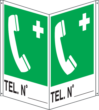 GLOBAL CARTELLO SEGNALETICO BIFACCIALE - TELEFONO DI EMERGENZA - In Alluminio Con Stampa Diretta U.V. (IDEALE ANCHE PER ESTERNO)