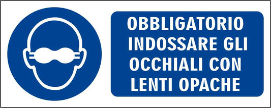 OBBLIAGATORIO INDOSSARE GLI OCCHIALI CON LENTI OPACHE - CARTELLO SEGNALETICO UNI ISO 7010 in Adesivo Resistente, Pannello in Forex, Pannello In Alluminio