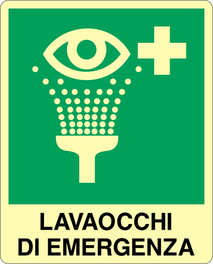 GLOBAL CARTELLO SEGNALETICO LUMINESCENTE - LAVAOCCHI DI EMERGENZA - Adesivo Luminescente O Pannello Rigido Luminescente