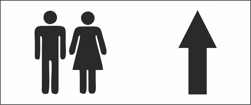 TOILETTE UOMINI E DONNE CON FRECCIA PERSONALIZZATA - CARTELLO SEGNALETICO UNI ISO 7010 in Adesivo Resistente, Pannello in Forex, Pannello In Alluminio