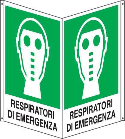 GLOBAL CARTELLO SEGNALETICO BIFACCIALE QUADRATO - RESPIRATORI DI EMERGENZA - In Alluminio Con Stampa Diretta U.V. (IDEALE ANCHE PER ESTERNO)