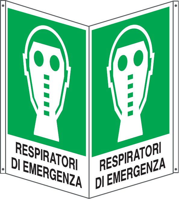 GLOBAL CARTELLO SEGNALETICO BIFACCIALE - RESPIRATORI DI EMERGENZA - In Alluminio Con Stampa Diretta U.V. (IDEALE ANCHE PER ESTERNO)