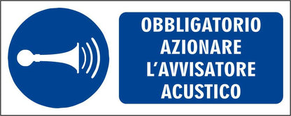 OBBLIAGTORIO AZIONARE L'AVVISATORE ACUSTICO - CARTELLO SEGNALETICO UNI ISO 7010 in Adesivo Resistente, Pannello in Forex, Pannello In Alluminio