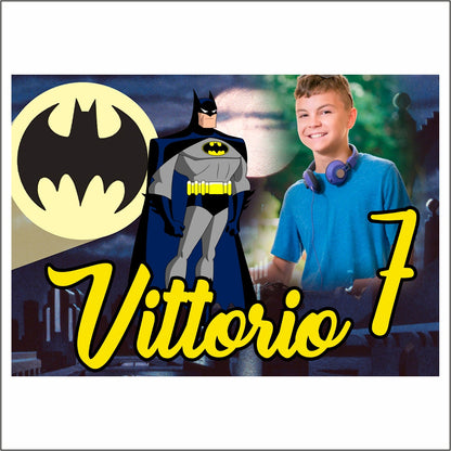 GLOBAL STRISCIONE FONDALE COMPLEANNO - Batman mod 2 - STRISCIONE PERSONALIZZATO IN CARTA O IN BANNER PVC ANCHE DA ESTERNO GARANZIA 5 ANNI