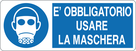 È OBBLIGATORIO USARE LA MASCHERA - CARTELLO SEGNALETICO UNI ISO 7010 in Adesivo, Pannello in Forex, Pannello In Alluminio