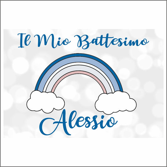 GLOBAL STRISCIONE FONDALE BATTESIMO - Battesimo Arcobaleno - STRISCIONE PERSONALIZZATO IN CARTA O IN BANNER PVC ANCHE DA ESTERNO GARANZIA 5 ANNI