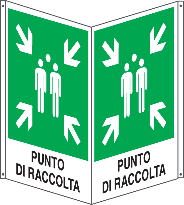 GLOBAL CARTELLO SEGNALETICO BIFACCIALE QUADRATO - PUNTO DI RACCOLTA - In Alluminio Con Stampa Diretta U.V. (IDEALE ANCHE PER ESTERNO)