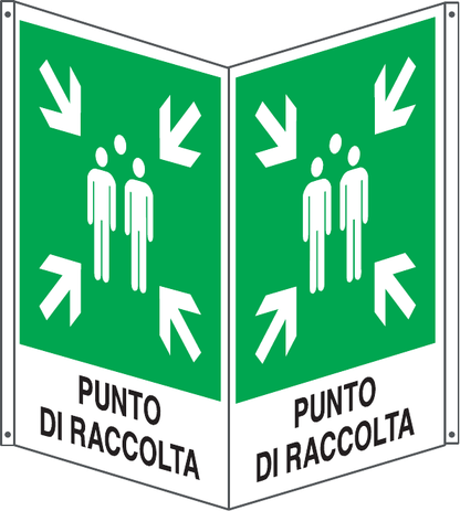 GLOBAL CARTELLO SEGNALETICO BIFACCIALE QUADRATO - PUNTO DI RACCOLTA - In Alluminio Con Stampa Diretta U.V. (IDEALE ANCHE PER ESTERNO)