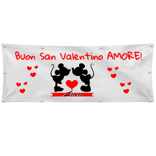 GLOBAL STRISCIONE FONDALE ANNIVERSARIO - BUON SAN VALENTINO AMORE - IN CARTA O IN BANNER PVC ANCHE DA ESTERNO GARANZIA 5 ANNI