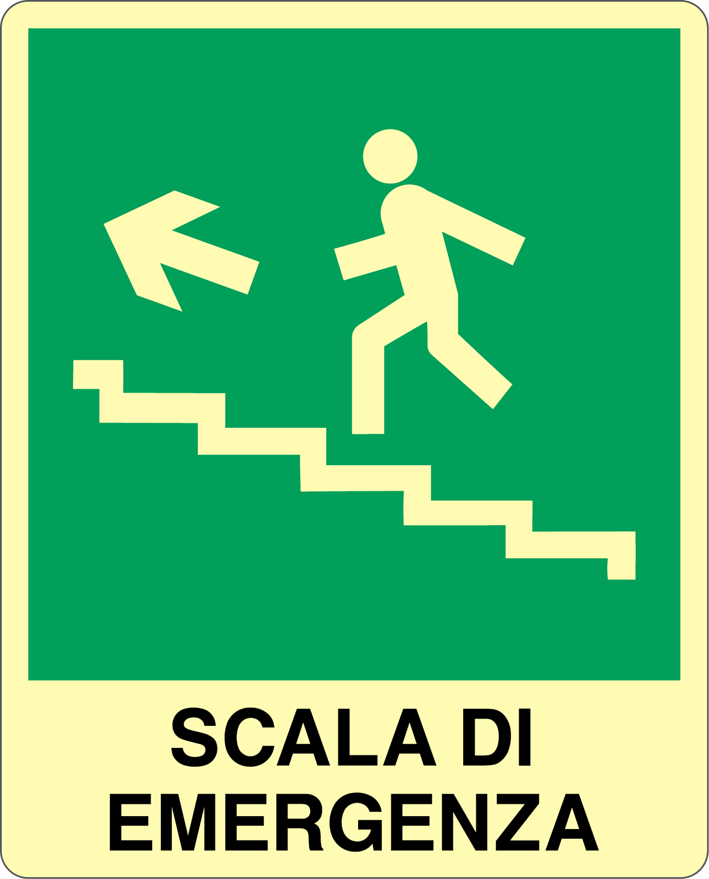 GLOBAL CARTELLO SEGNALETICO LUMINESCENTE - SCALA DI EMERGENZA SALITA SINISTRA - Adesivo Luminescente O Pannello Rigido Luminescente