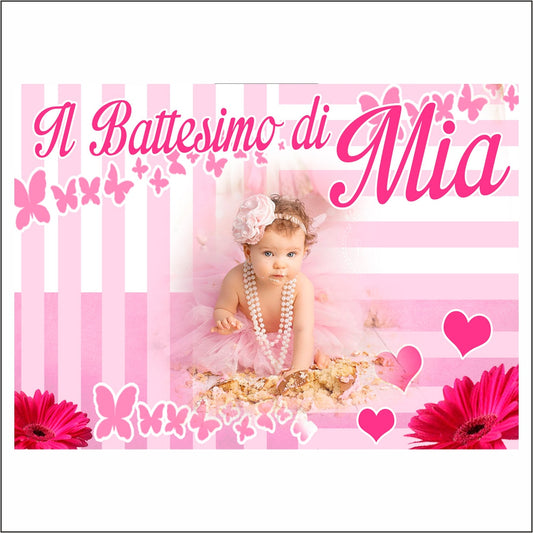 GLOBAL STRISCIONE FONDALE BATTESIMO - Battesimo Bimba - STRISCIONE PERSONALIZZATO IN CARTA O IN BANNER PVC ANCHE DA ESTERNO GARANZIA 5 ANNI