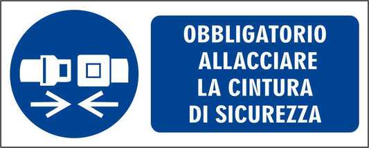 OBBLIGATORIO ALLACCIARE LA CINTURA DI SICUREZZA - CARTELLO SEGNALETICO UNI ISO 7010 in Adesivo Resistente, Pannello in Forex, Pannello In Alluminio