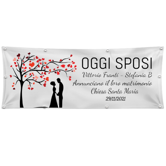 GLOBAL STRISCIONE FONDALE MATRIMONIO - OGGI SPOSI PERSONALIZZATO - IN CARTA O IN BANNER PVC ANCHE DA ESTERNO GARANZIA 5 ANNI