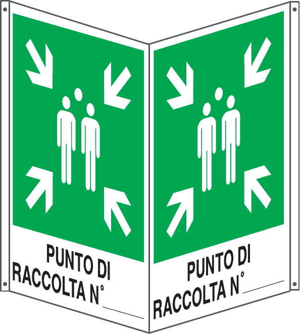 GLOBAL CARTELLO SEGNALETICO BIFACCIALE - PUNTO DI RACCOLTA N° - In Alluminio Con Stampa Diretta U.V. (IDEALE ANCHE PER ESTERNO)