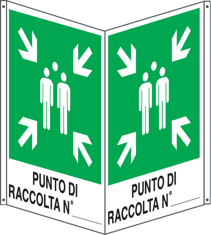 GLOBAL CARTELLO SEGNALETICO BIFACCIALE - PUNTO DI RACCOLTA N° - In Alluminio Con Stampa Diretta U.V. (IDEALE ANCHE PER ESTERNO)