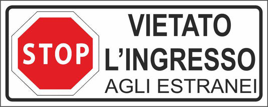VIETATO L'INGRESSO AGLI ESTRANEI - CARTELLO SEGNALETICO UNI ISO 7010 in Adesivo Resistente, Pannello in Forex, Pannello In Alluminio