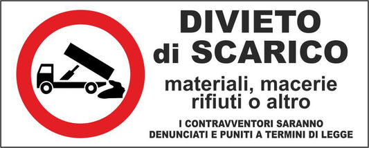 DIVIETO DI SCARICO - CARTELLO SEGNALETICO UNI ISO 7010 in Adesivo Resistente, Pannello in Forex, Pannello In Alluminio