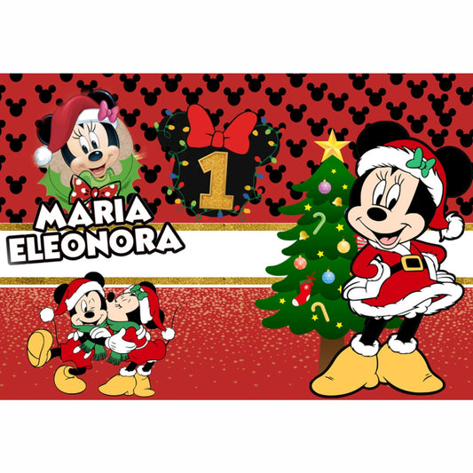 GLOBAL STRISCIONE FONDALE COMPLEANNO - Minnie Topolina Natale - STRISCIONE PERSONALIZZATO IN CARTA O IN BANNER PVC ANCHE DA ESTERNO GARANZIA 5 ANNI