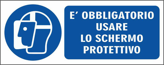 È OBBLIGATORIO USARE LO SCHERMO PROTETTIVO mod 2 - CARTELLO SEGNALETICO UNI ISO 7010 in Adesivo Resistente, Pannello in Forex, Pannello In Alluminio