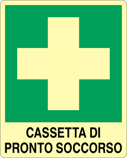 GLOBAL CARTELLO SEGNALETICO LUMINESCENTE - CASSETTA DI PRONTO SOCCORSO - Adesivo Luminescente O Pannello Rigido Luminescente
