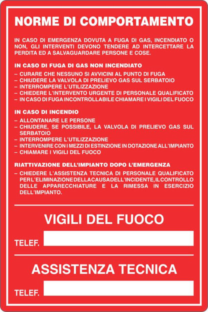 GLOBAL CARTELLO SEGNALETICO - NORME DI COMPORTAMENTO IN CASO DI INCENDIO - Adesivo Resistente, Pannello in Forex, Pannello In Alluminio