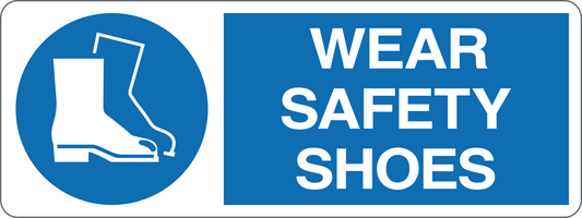 WEAR SAFETY SHOES - CARTELLO SEGNALETICO UNI ISO 7010 in Adesivo, Pannello in Forex, Pannello In Alluminio