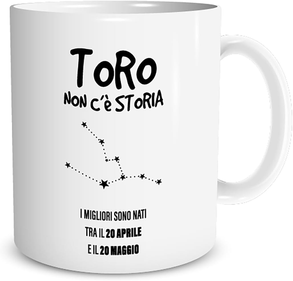 Tazza in ceramica Stampata - TORO SEGNO ZODIACALE OROSCOPO - Tazza 320 ml in Ceramica Bianca, Stampa in alta definizione Idea Regalo Originale e Unica MADE IN ITALY