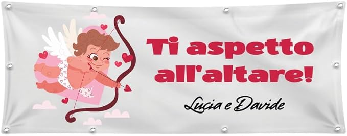 GLOBAL STRISCIONE FONDALE MATRIMONIO - AMORE TI ASPETTO - STRISCIONE PERSONALIZZATO IN CARTA O IN BANNER PVC ANCHE DA ESTERNO GARANZIA 5 ANNI