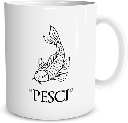 Tazza in ceramica Stampata - PESCI SEGNO ZODIACALE OROSCOPO mod 2 - Tazza 320 ml in Ceramica Bianca, Stampa in alta definizione Idea Regalo Originale e Unica MADE IN ITALY