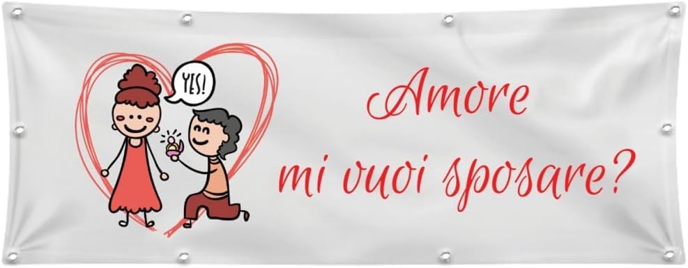 GLOBAL STRISCIONE FONDALE MATRIMONIO - AMORE MI VUOI SPOSARE - STRISCIONE PERSONALIZZATO IN CARTA O IN BANNER PVC ANCHE DA ESTERNO GARANZIA 5 ANNI