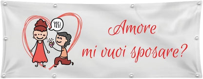 GLOBAL STRISCIONE FONDALE MATRIMONIO - AMORE MI VUOI SPOSARE - STRISCIONE PERSONALIZZATO IN CARTA O IN BANNER PVC ANCHE DA ESTERNO GARANZIA 5 ANNI