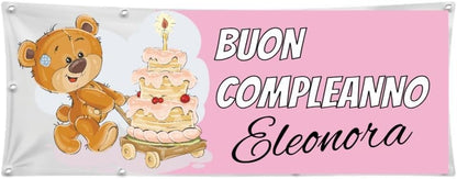 GLOBAL STRISCIONE FONDALE COMPLEANNO - COMPLEANNO BAMBINA - STRISCIONE PERSONALIZZATO IN CARTA O IN BANNER PVC ANCHE DA ESTERNO GARANZIA 5 ANNI
